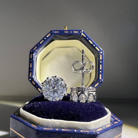 Certified 2ct. t.w. Moissanite Diamond Crown Stud Earrings NEW - Picture 8 of 13